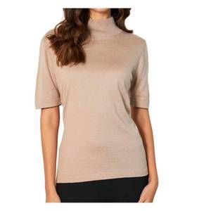 NEW ANGEL APPAREL short sleeve mock neck top in sand